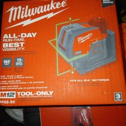 M12 12-Volt Lithium-Ion Cordless Green 125 ft. Cross Line and Plumb Points Laser Level (Tool-Only)
 Unopened Brand New Half Price