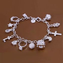 925 Sterling Silver Plated Charm Bracelet 
