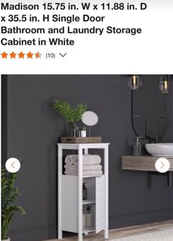 NEW in box Madison 15.75” x 11.88” x 35.5” single door white bathroom/laundry cabinet