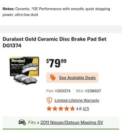 Front Brake Pad Nissan Maxima 2009-2014