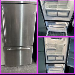 30 wide bottom freezer stainless steel refrigerator