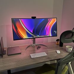 LG - 38" IPS LED Curved UltraWide QHD+ Monitor with HDR (HDMI, DisplayPort, USB) - Silver/White
