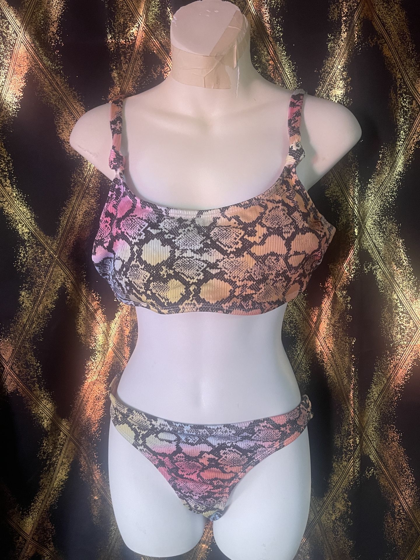 NWT Xhiliration - Rainbow Snakeskin Knotted Bikini Top