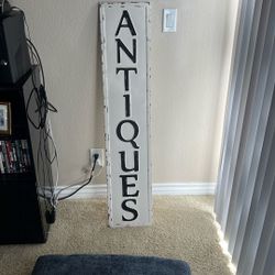 Decorative Sign “Antiques” - White - Distressed