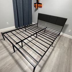 Queen Bed Frame with Adjustable Headboard, Upholstered Bed with 2 Storage Drawers
