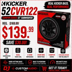 Kicker CVR12 CompVR Series Bass Speaker 12" Dual Voice Coil Subwoofer 800 Watts 52CVR122 🚨 Payment Options Available 🚨 No Credit Needed 🚨