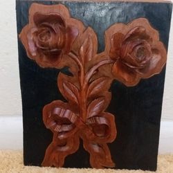 Hand Carved Wood Rose Plaque 