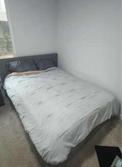 IKEA Malm Queen Bed Frame (Grey) + Mattress