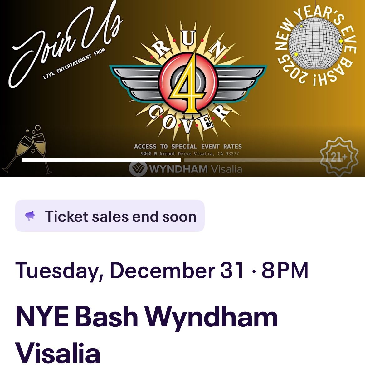 π 2 NYE Bash Tickets β Wyndham Visalia π