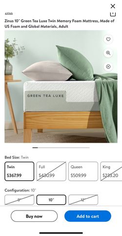 Zinus 10" Green Tea Luxe Twin Memory Foam Mattress, Made of US Foam and Global Materials, Adult
