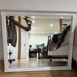 White Wood Wall Mirror for Bathroom Rectangle 