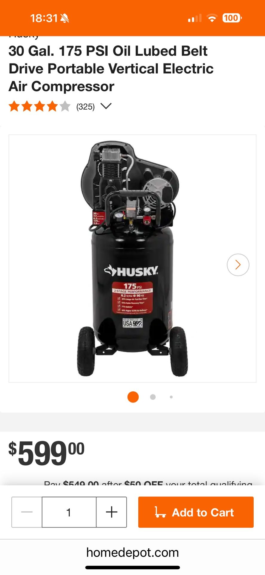 Husky 30 Gal Air Compressor
