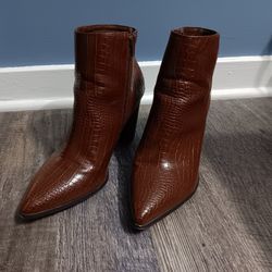 Chocolate Brown Croc Block Heel Boots 8.5