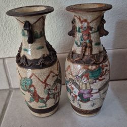 19th Century Chinese Warrior Porcelain Vase Set Of 2