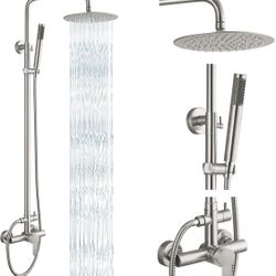 gotonovo Outdoor Shower Fixtures SUS304 Stainless Steel Rain Shower Kit Faucet High Pressure Wall Mount 2 Dual Function 8 Inch Showerhead and Handheld