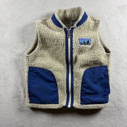 Patagonia Baby Size 18M Retro-X Sherpa Fleece Vest Natural Navy Blue Jacket #2B