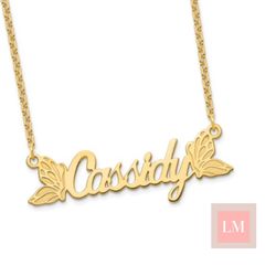 Gold Butterfly Wing Name Necklace