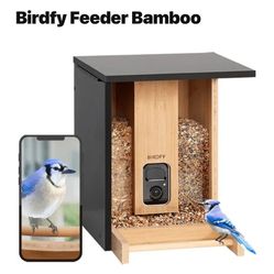 Birdfy~Bamboo Bird Feeder~With Camera & Solar Power Panel~NI-8408