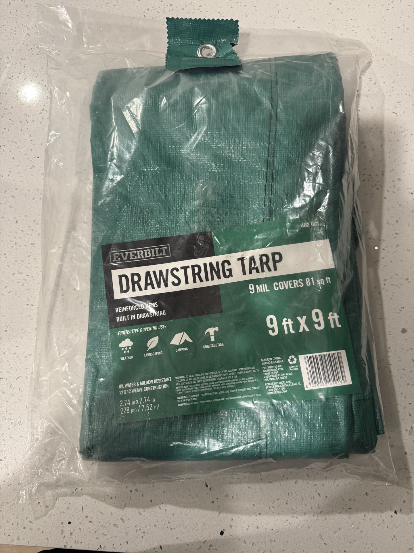 Everbilt 9 X 9 Ft. Green Heavy Duty Drawstring Tarp Polyethylene Heavy duty