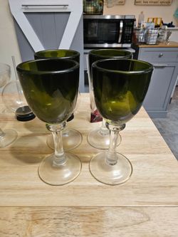 4 green wine goblets