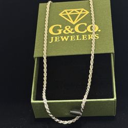 3.3 mm Rope Chain Sterling Silver ( Rhodium Plated ) In 20inches Long (17.9g)