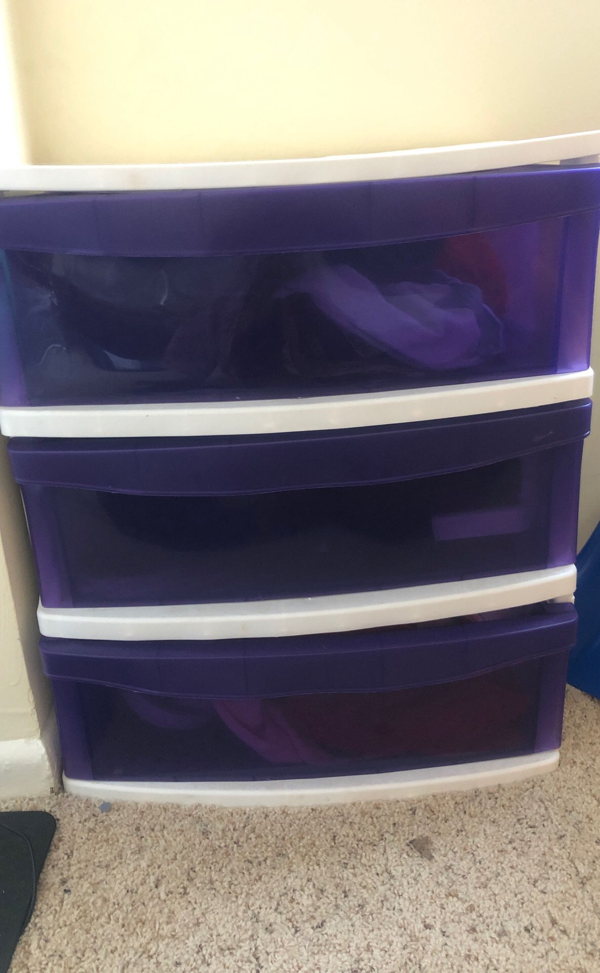 Purple storage drawers (3 drawer)