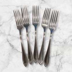 Lot of 5 ONEIDA COMMUNITY SHERATON  1910. SILVER-PLATE 7 5/8” DINNER FORKS