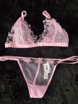 VS Pink Lingerie Set With Butterfly Trim