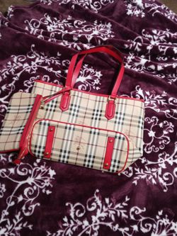 Authentic Leather Reversible. Burberry Tote Bag With Matching Small Wallet.