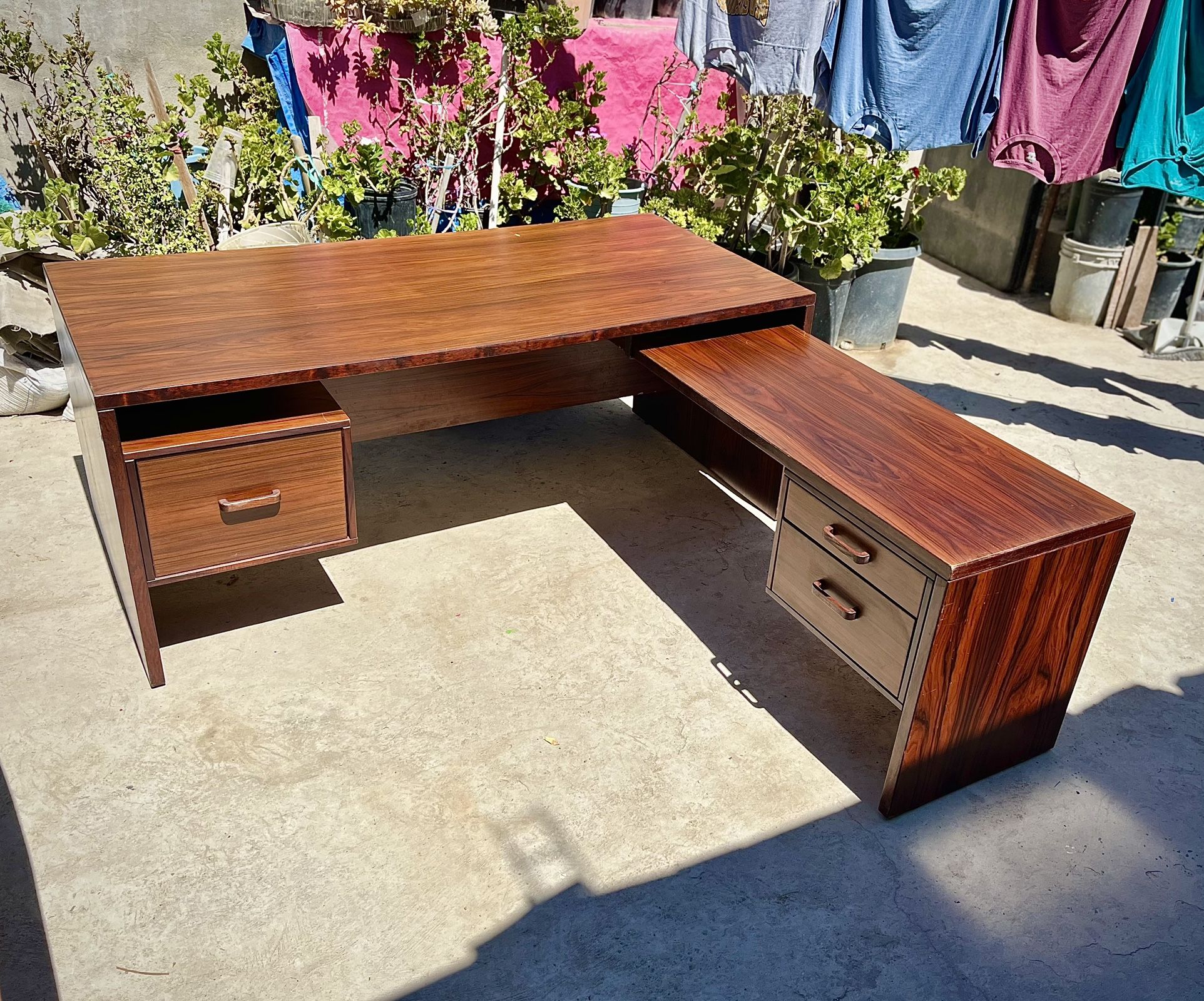 Vintage Rosewood Mid Century Modern Desk With Filing Cabinet Drawer Retro Huge