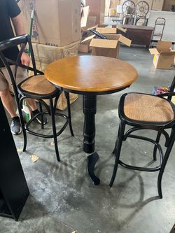 Wooden hightop and 2 bar chairs