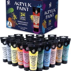 TBC The Best Crafts Acrylic Paint Set, 24 Vibrant Colors(12ml/0.4oz Tubes) Basic and Metallic Acrylic Paints for Artists, Ideal Acrylic Art Set for Ca