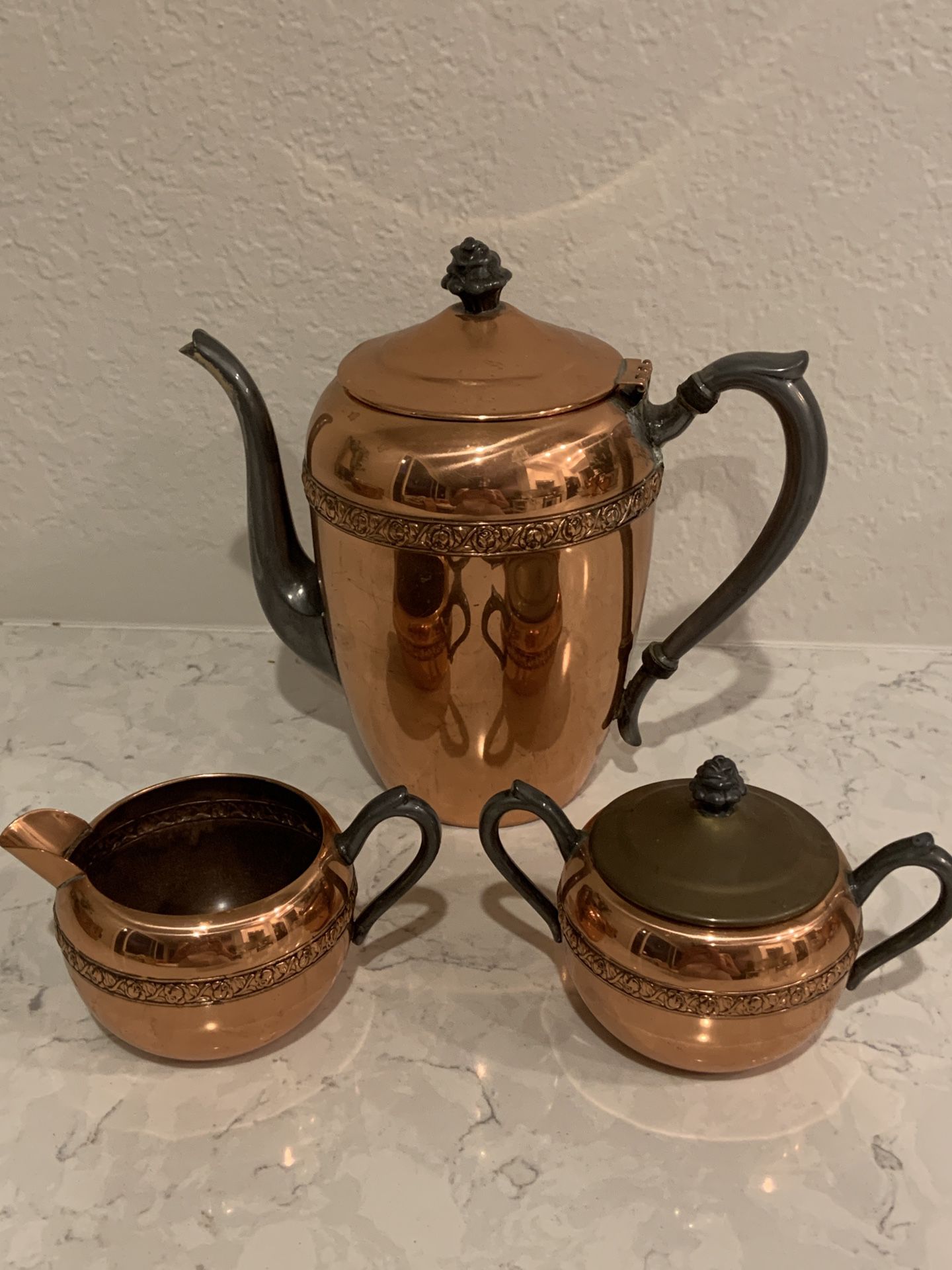 FB Rogers Silver Co Copper on silver coffee set