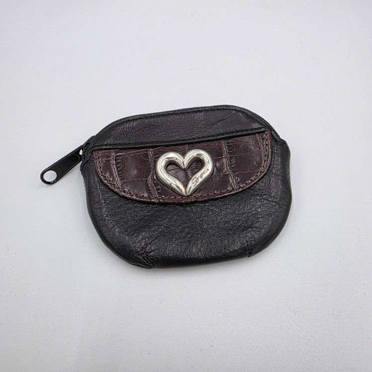 BRIGHTON Vintage Mini Heart Croc Embossed Leather Coin Change Purse Wallet