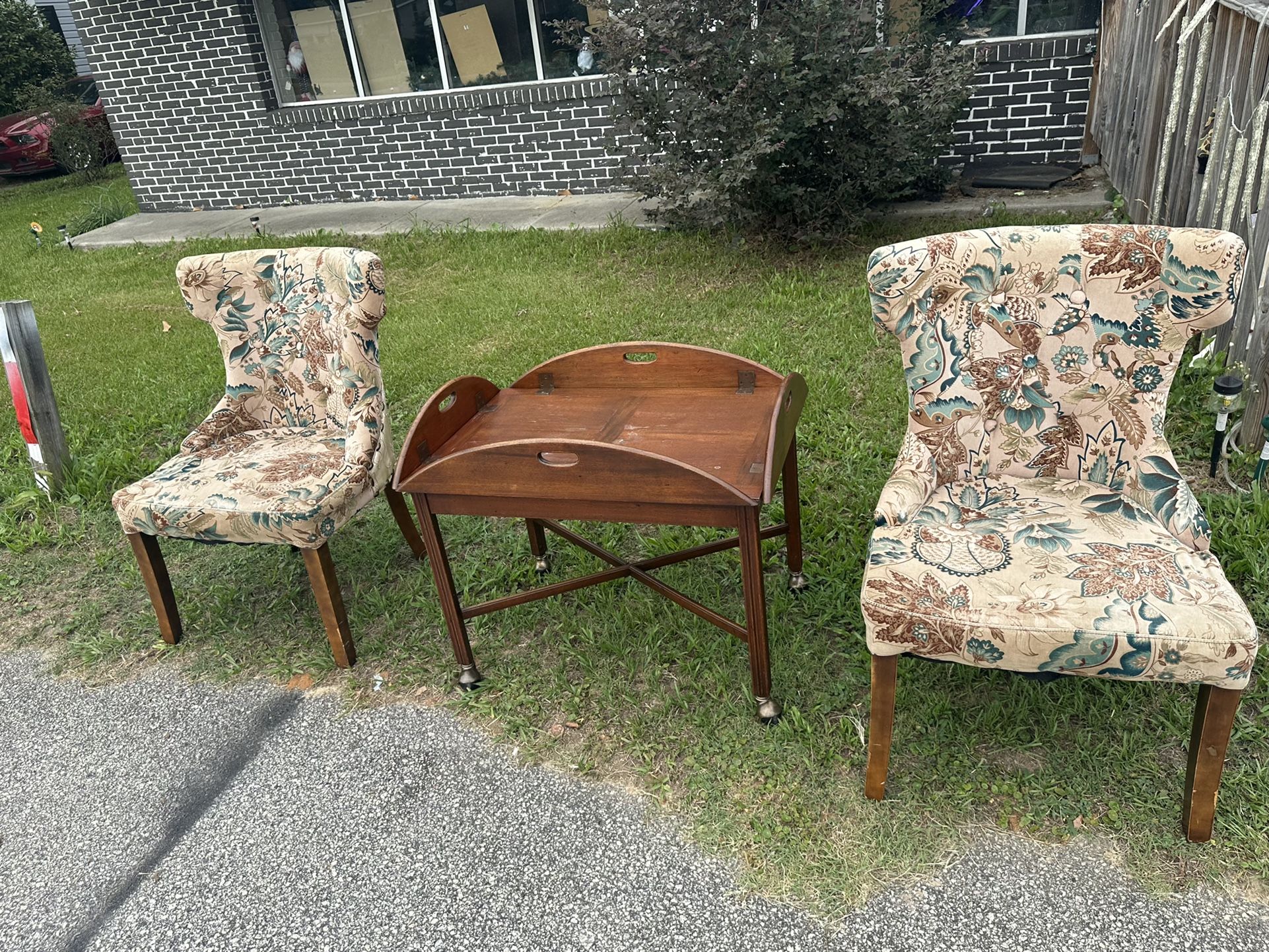 Pair Of Chairs With Table On Wheels 