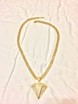 14K Gold Plated Cuban Link Chain and Charm