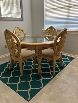Round Glass Top Dining Table Set with 4 Chairs