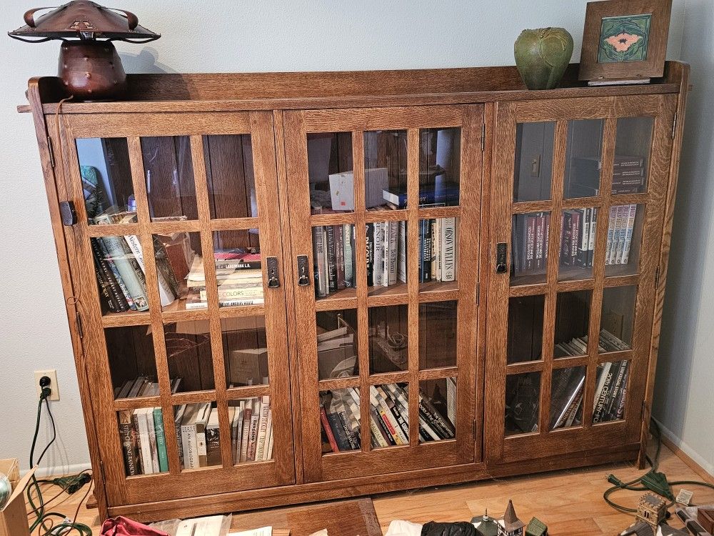 Stickley Mission Oak Triple Bookcase – Glass Doors