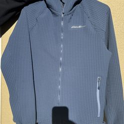 Eddie Bauer Women’s Blue Causal Waffle Knit Full Zip Up Hoodie Jacket Size Large