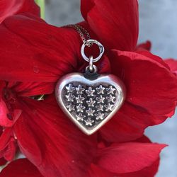 Vintage 925 Sterling Silver Puffy Heart With Stars Charm 