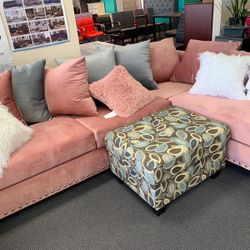 Cindy Pink Velvet Reversible Sectional / couch /Living room set