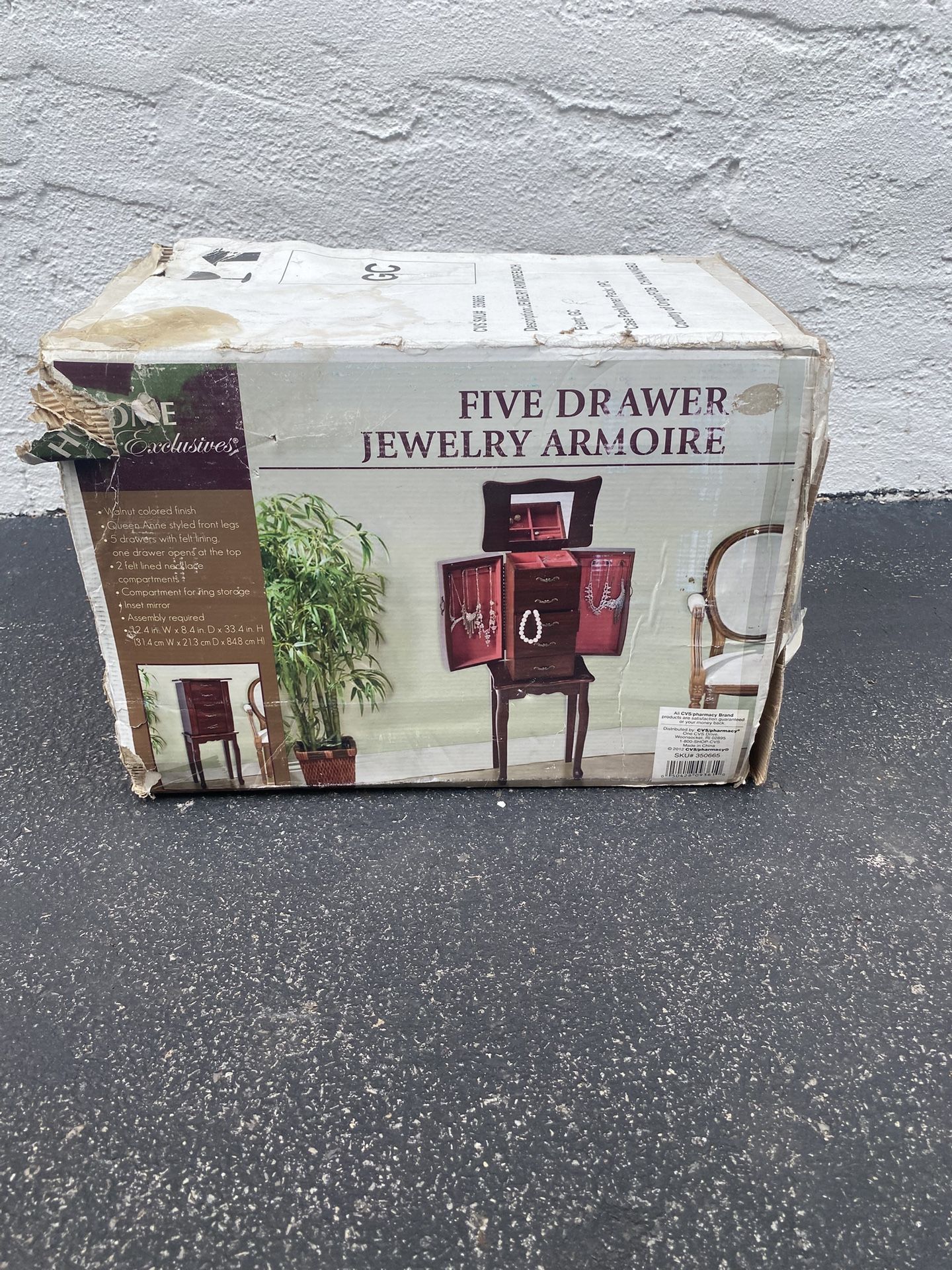 NIB Five Drawer Jewelry Armoire