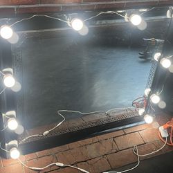 Large Mirror With Vanity String Lights