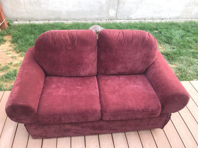 Comfy Maroon Plush Loveseat With Storage
