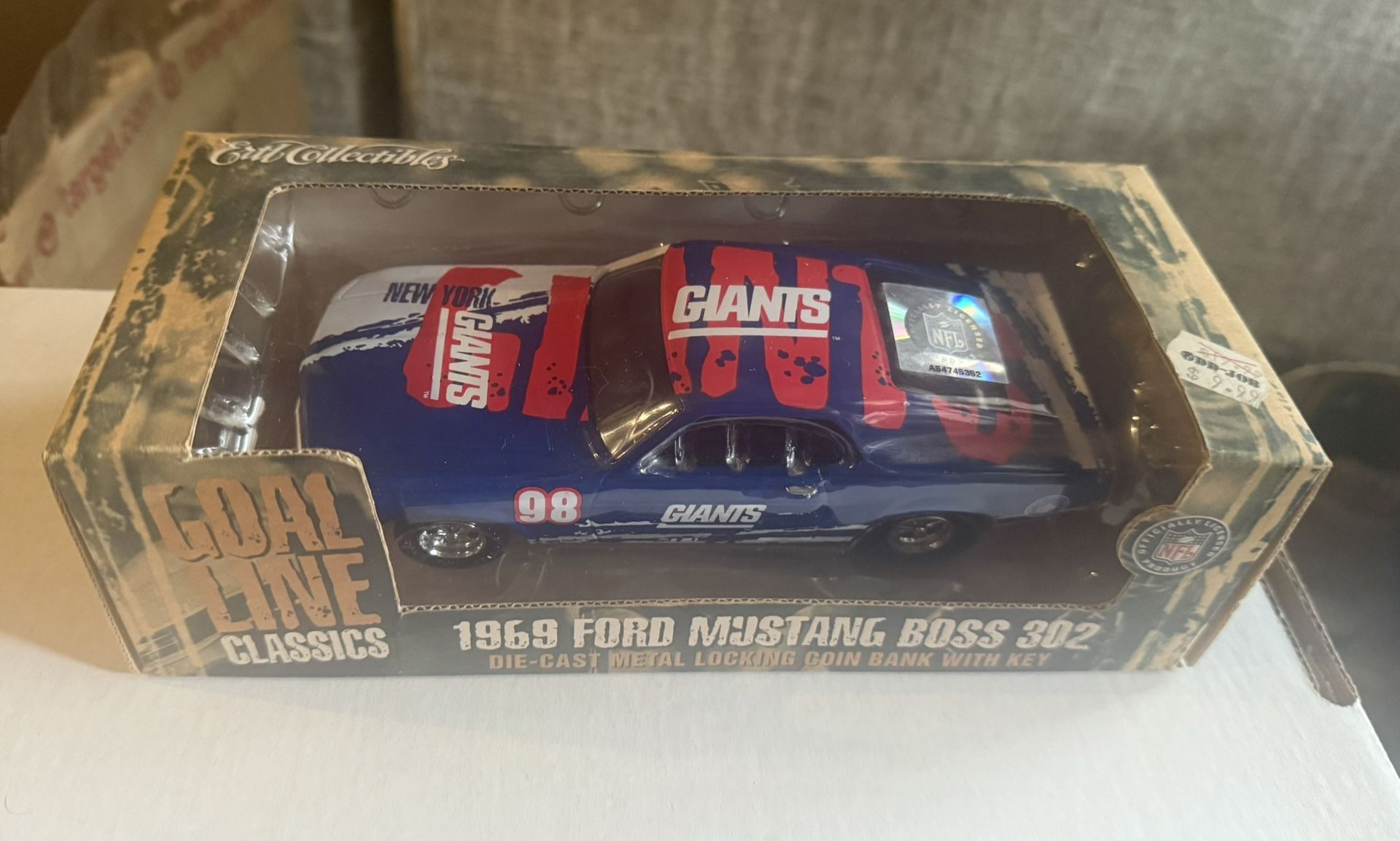 Ertl New York Giants 1969 Ford Mustang Boss 302 Coin Bank Car