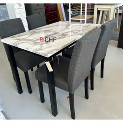 5 Piece Faux Marble Top Dining Table Set