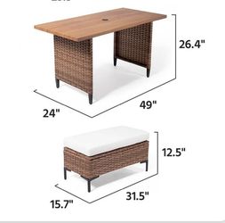 LAUSAINT HOME 2 Pieces Outdoor Patio Furniture Set,    OTTOMAN AND DINING TABLE, Brown Wicker + Beige Cushions
