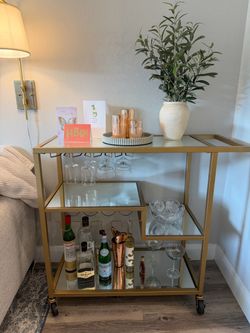 Gold & Glass Bar Cart with Wine Storage