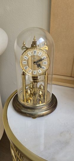 Vintage Gold Toned Haller Anniversary Dome Clock With Roman Numerals With Dome. Needs To Be Serviced. 