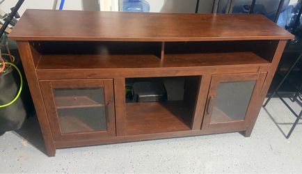 Wood TV Stand with Glass Door Cabinets
